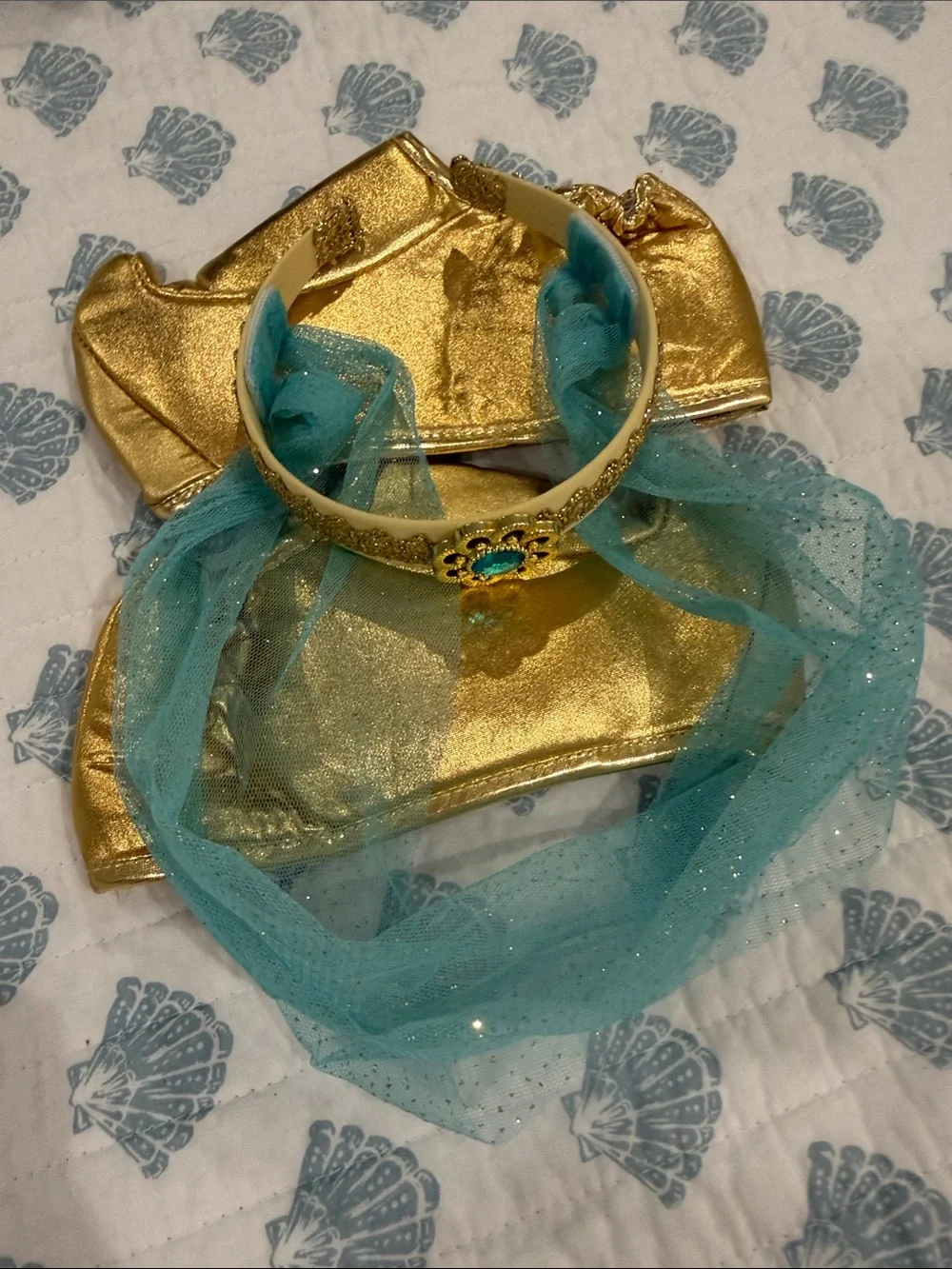 Gold and Teal Princess Headband & Shoe Covers Set - Kids Accessories